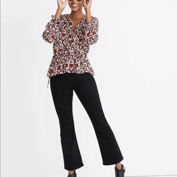 DRAWSTRING Ruffle-Hem Top in Viola Floral sz M - Picture 5 of 9